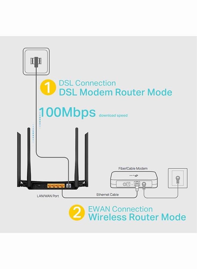 Archer VR300 AC1200 Wireless VDSL/ADSL Modem Router Black image - FreshCart