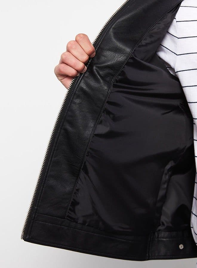 Slim Fit Stand Collar Men's Leather Look Coat image - FreshCart