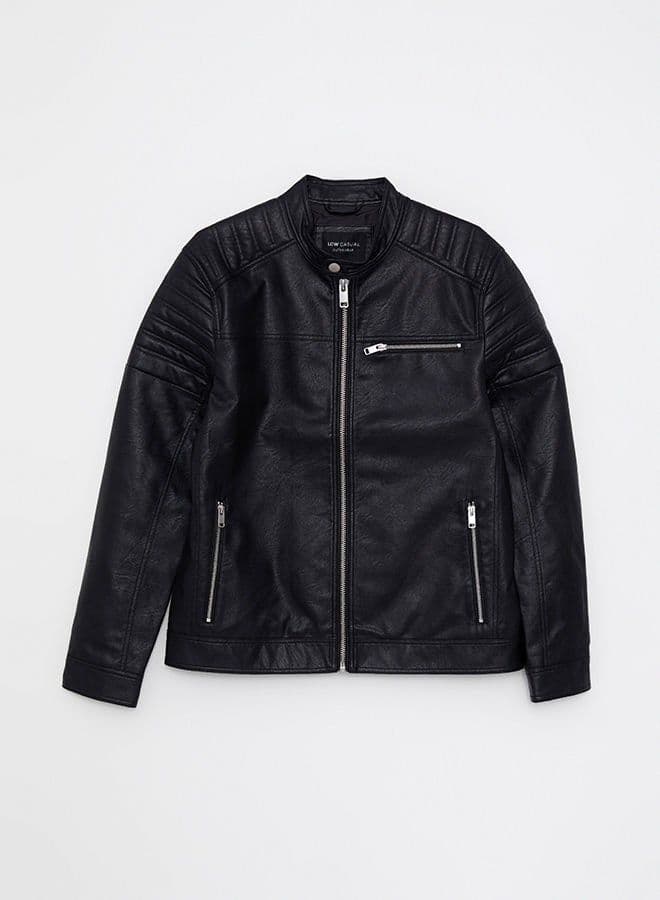 Slim Fit Stand Collar Men's Leather Look Coat image - FreshCart