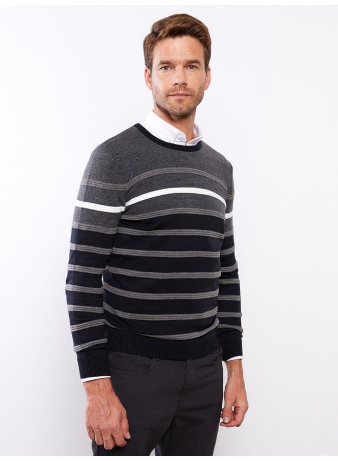 Crew Neck Long Sleeve Striped Men's Tricot Sweater image - FreshCart