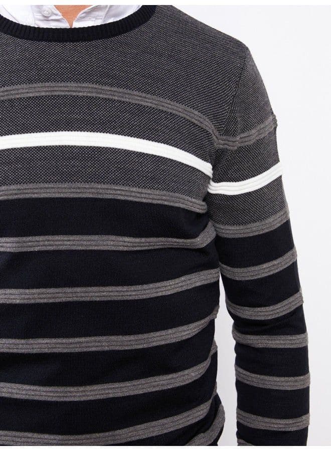 Crew Neck Long Sleeve Striped Men's Tricot Sweater image - FreshCart