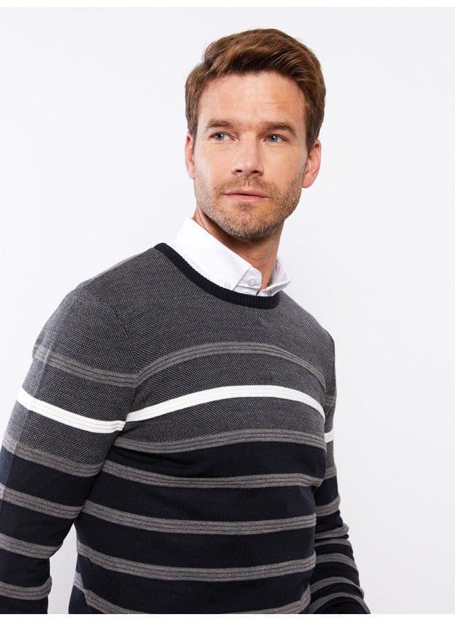 Crew Neck Long Sleeve Striped Men's Tricot Sweater image - FreshCart