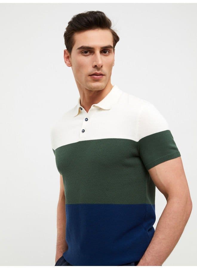 Polo Collar Short Sleeve Color Block Men's Knitwear Sweater image - FreshCart