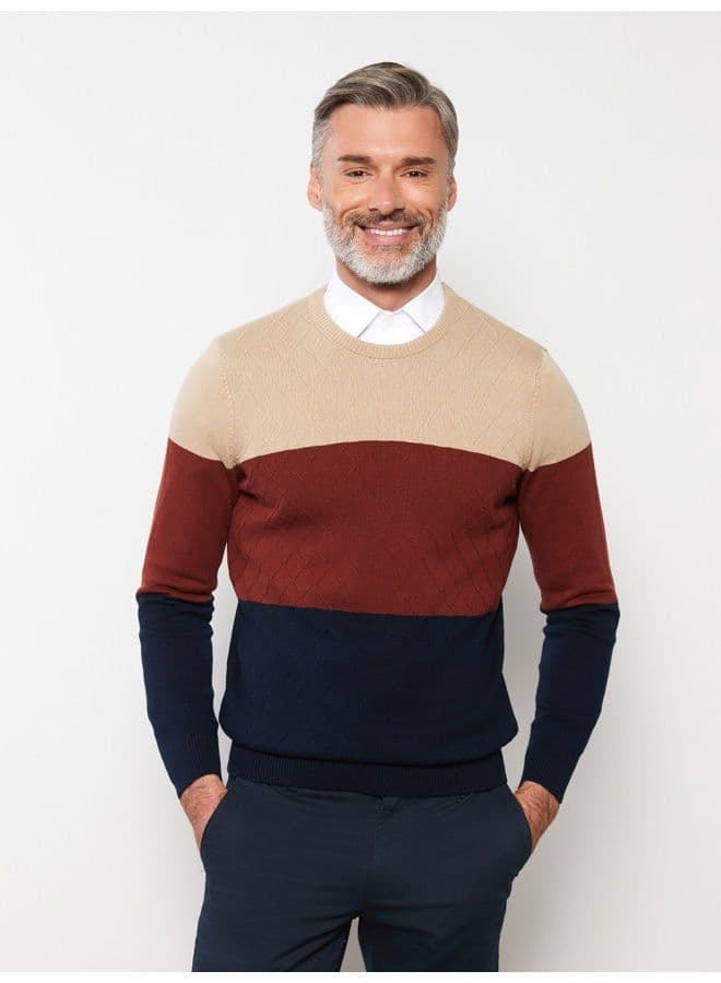 Crew Neck Long Sleeve Men's Tricot Sweater with Color Block image - FreshCart