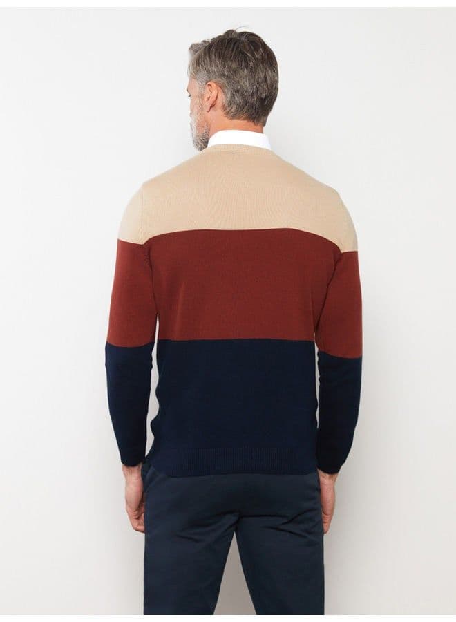 Crew Neck Long Sleeve Men's Tricot Sweater with Color Block image - FreshCart