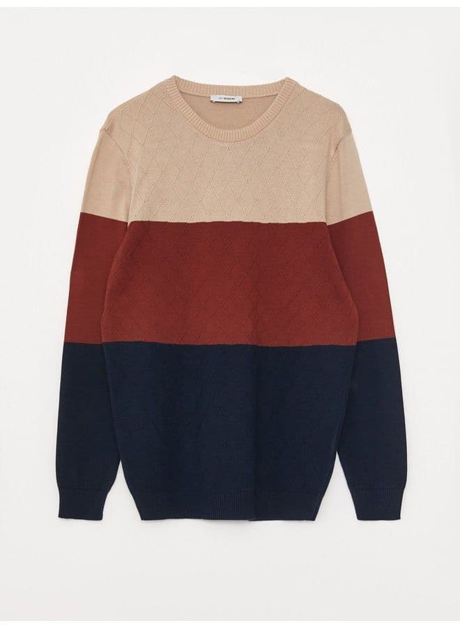 Crew Neck Long Sleeve Men's Tricot Sweater with Color Block image - FreshCart