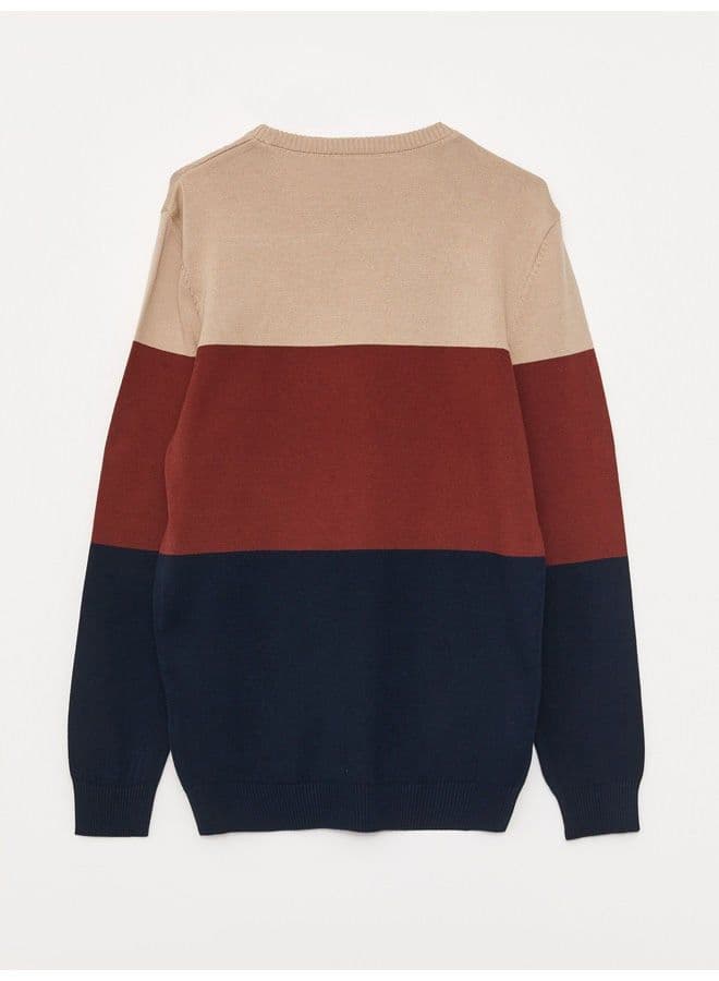 Crew Neck Long Sleeve Men's Tricot Sweater with Color Block image - FreshCart