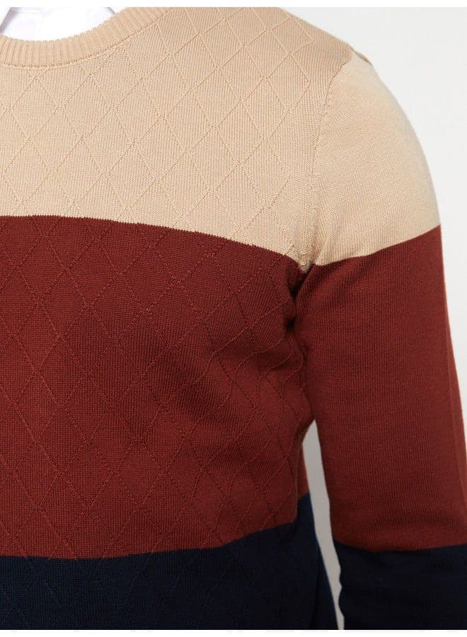 Crew Neck Long Sleeve Men's Tricot Sweater with Color Block image - FreshCart