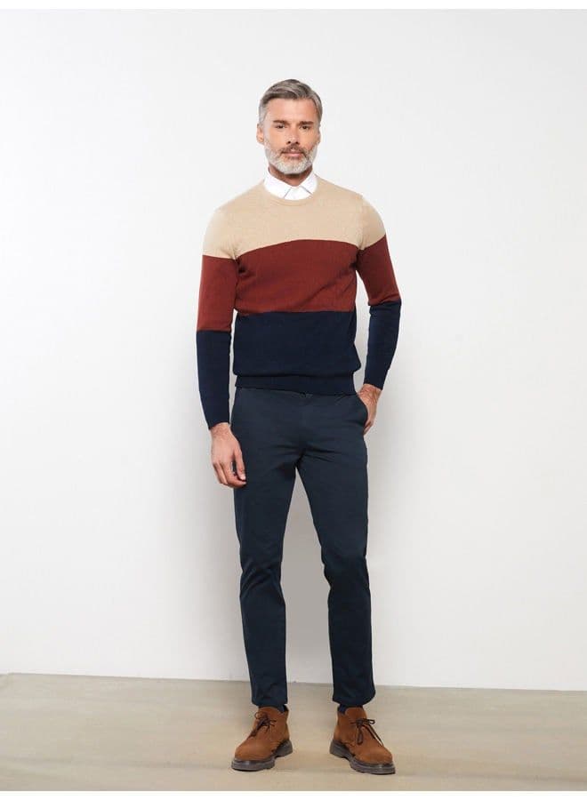Crew Neck Long Sleeve Men's Tricot Sweater with Color Block image - FreshCart